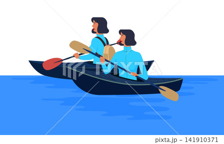 Two Women Kayaking in the Sea, Female Rowers Training on Kayaks, Flat Vector Illustration of Water Sports and Summer Outdoor Activities Two Women Kayaking in the Sea, Female Rowers Training on Kayaks, Flat Vector Illustration of Water Sports and Summer Outdoor Activities 141910371