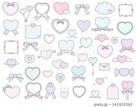 かわいいハートフレームのベクターイラストセット。リボン、枠 かわいいハートフレームのベクターイラストセット。リボン、枠 141910562
