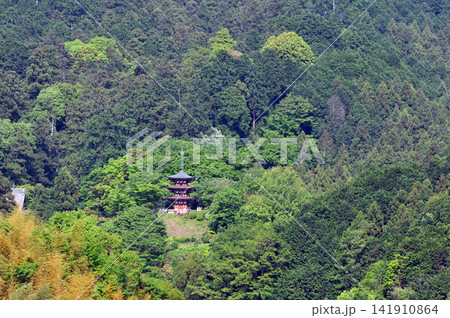 奈良明日香の風景 橘寺から見る岡寺の三重塔 奈良明日香の風景 橘寺から見る岡寺の三重塔 141910864
