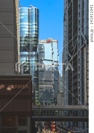 Hong Kong Aug 7 2026 Financial district skyscrapers view. Hong Kong Aug 7 2026 Financial district skyscrapers view. 141911041