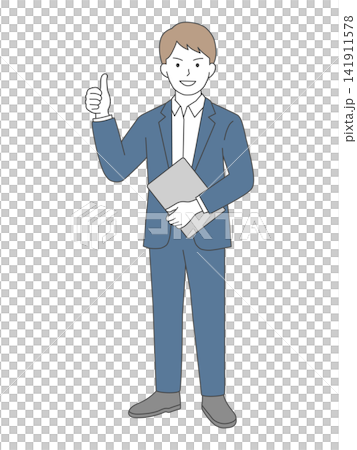グッドサインをするビジネスパーソンのイラスト グッドサインをするビジネスパーソンのイラスト 141911578