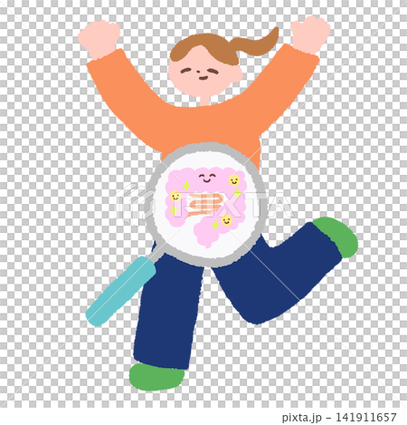 Illustration of a woman with a healthy gut 141911657