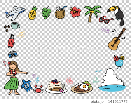 ハワイのかわいい手描きイラストフレーム 141911775