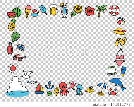 夏のかわいい手描きイラストフレーム 夏のかわいい手描きイラストフレーム 141911778