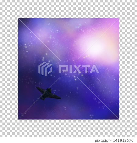 A bird flying into purple universe star background illustration A bird flying into purple universe star background illustration 141912576