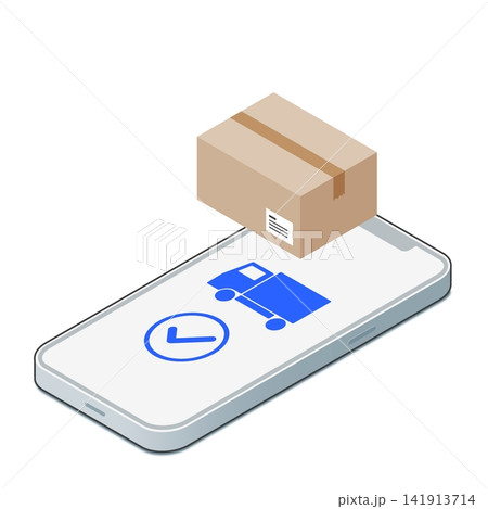 スマホで配送完了を確認するイラスト スマホで配送完了を確認するイラスト 141913714