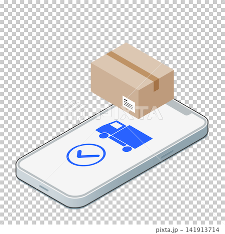 スマホで配送完了を確認するイラスト スマホで配送完了を確認するイラスト 141913714