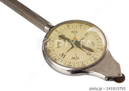 Vintage Map Measurer Curvimeter with Compass Isolated on White Background Vintage Map Measurer Curvimeter with Compass Isolated on White Background 141913791