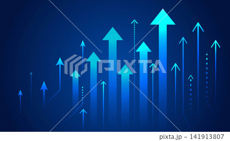 multiple rising arrows on blue background multiple rising arrows on blue background 141913807