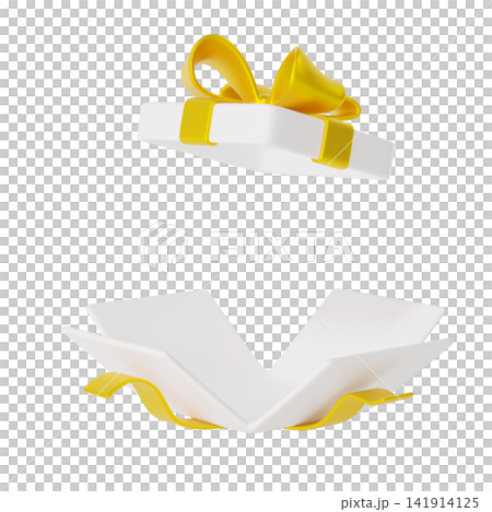 Premium 3D open white gift box with golden ribbon, perfect for luxury offers, holiday sales, rewards, surprises, and festive branding Premium 3D open white gift box with golden ribbon, perfect for luxury offers, holiday sales, rewards, surprises, and festive branding 141914125