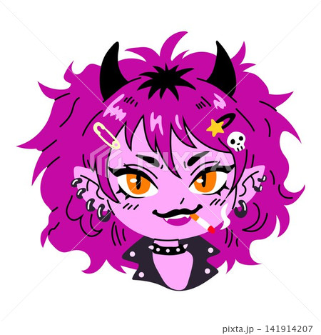 Gothic Devil Girl with Piercings and Orange Eyes 141914207