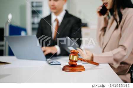 Business team and Male lawyer or judge consult having team meeting with client, Legal services Business team and Male lawyer or judge consult having team meeting with client, Legal services 141915152