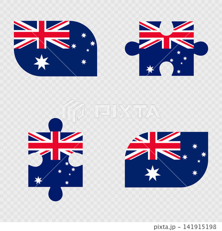 Australia Flag Rounded Shapes and Puzzle Set. Australia Flag Rounded Shapes and Puzzle Set. 141915198