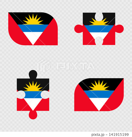 Antigua and Barbuda Flag Rounded Shapes and Puzzle Set. Antigua and Barbuda Flag Rounded Shapes and Puzzle Set. 141915199