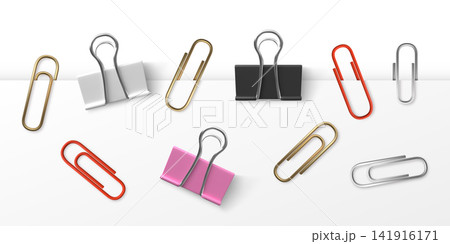 Realistic paperclip and binder clip office stationery element Realistic paperclip and binder clip office stationery element 141916171