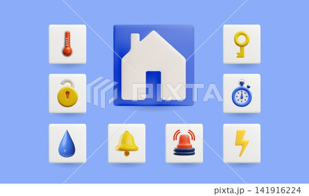 3D smarthome icons vector design, smart house with , temperature, reminder, timer, key lock protection control interface 3D smarthome icons vector design, smart house with , temperature, reminder, timer, key lock protection control interface 141916224