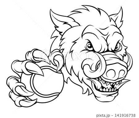 Boar Wild Hog Razorback Warthog Pig Tennis Mascot Boar Wild Hog Razorback Warthog Pig Tennis Mascot 141916738