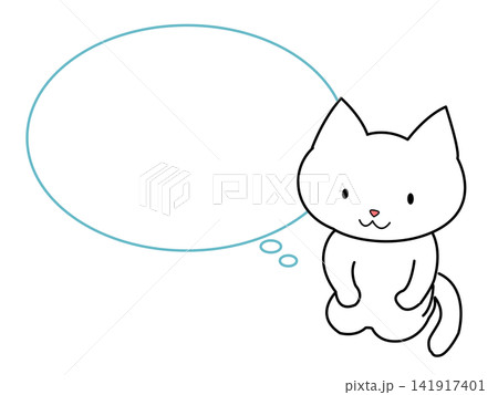 おすまし顔で正座をする白猫 吹き出し付き おすまし顔で正座をする白猫 吹き出し付き 141917401