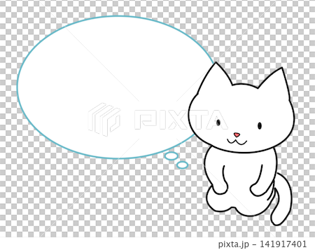 おすまし顔で正座をする白猫 吹き出し付き おすまし顔で正座をする白猫 吹き出し付き 141917401