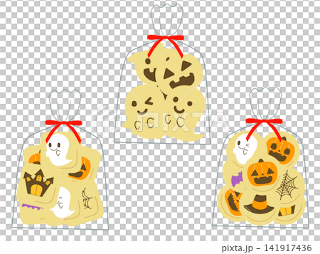 A set of illustrations of wrapped Halloween cookies A set of illustrations of wrapped Halloween cookies 141917436