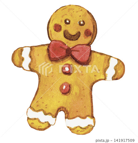 Gingerbread Man Christmas Cookie Watercolor 141917509