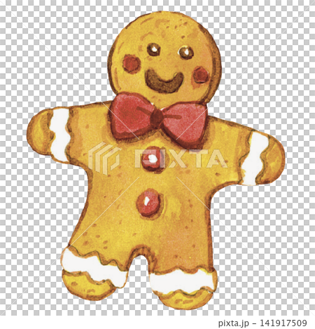Gingerbread Man Christmas Cookie Watercolor 141917509