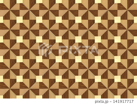 Repeating Walnut and Pine Wood Marquetry Compass Star Parquet Floor 141917717