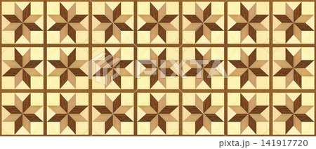 Repeating Walnut and Pine Wood Marquetry Compass Star Parquet Floor 141917720
