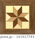 Walnut and Pine Wood Marquetry Compass Star Parquet Pattern Texture 141917743