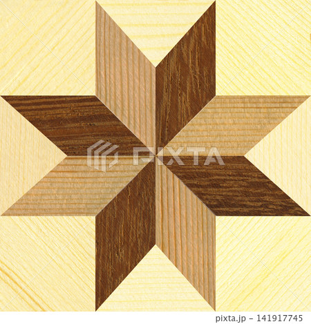 Walnut and Pine Wood Marquetry Compass Star Parquet Pattern Texture Walnut and Pine Wood Marquetry Compass Star Parquet Pattern Texture 141917745