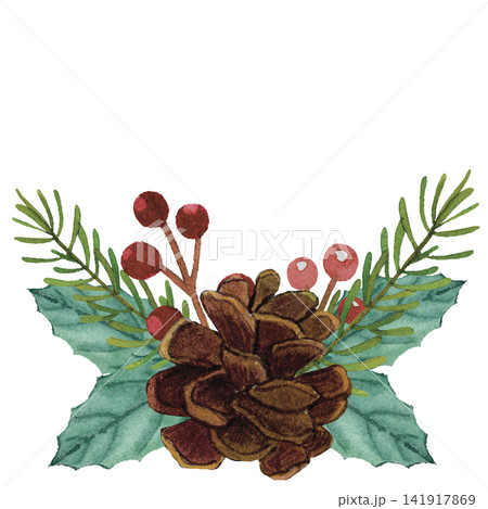 Christmas Pine Cone Holly Cluster 141917869