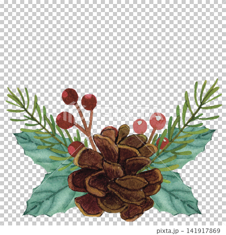 Christmas Pine Cone Holly Cluster 141917869