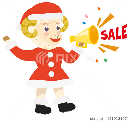 クリスマスセールでメガホンを持ったかわいい羊のイラスト クリスマスセールでメガホンを持ったかわいい羊のイラスト 141918507
