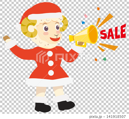 クリスマスセールでメガホンを持ったかわいい羊のイラスト クリスマスセールでメガホンを持ったかわいい羊のイラスト 141918507