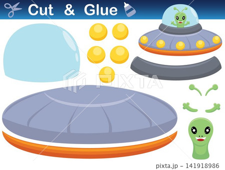 Cute alien UFO. Education paper game for children. Cutout and gluing. Vector cartoon illustration Cute alien UFO. Education paper game for children. Cutout and gluing. Vector cartoon illustration 141918986