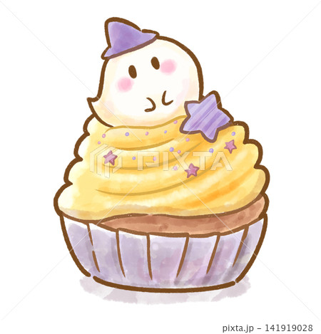 水彩風の可愛いハロウィンカップケーキ おばけとモンブラン風クリーム 白バック 水彩風の可愛いハロウィンカップケーキ おばけとモンブラン風クリーム 白バック 141919028