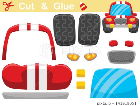 Racing car cartoon. Education paper game for children. Cutout and gluing. Vector illustration 141919051
