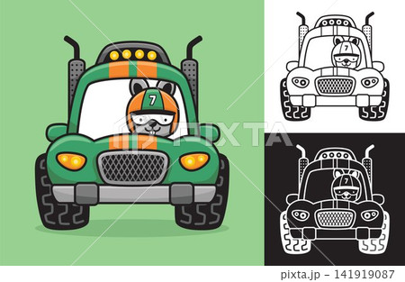 Rabbit wearing racer helmet on racing car. Vector cartoon illustration in flat icon style 141919087