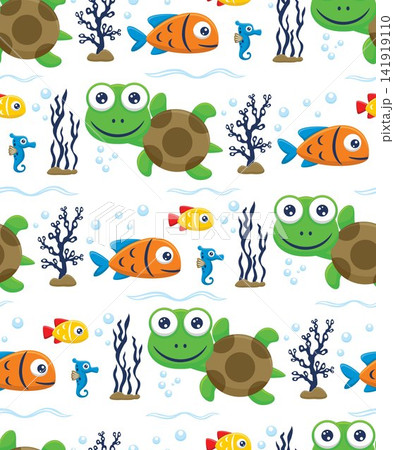 Seamless pattern vector of cartoon marine animals, sea life elements illustration Seamless pattern vector of cartoon marine animals, sea life elements illustration 141919110