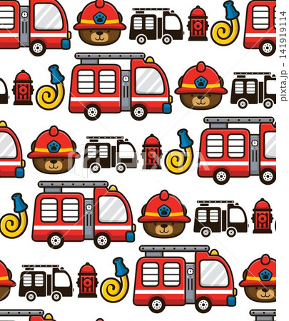 Seamless pattern vector of cute bear with firefighter elements illustration 141919114