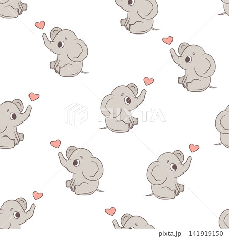 Vector seamless pattern cute baby elephants with hearts Vector seamless pattern cute baby elephants with hearts 141919150