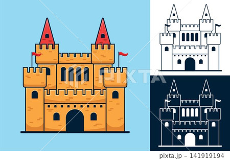 Set of castle. Vector cartoon illustration in flat icon style Set of castle. Vector cartoon illustration in flat icon style 141919194