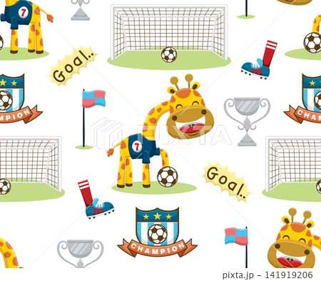 Seamless pattern vector of cartoon giraffe playing soccer, soccer elements illustration Seamless pattern vector of cartoon giraffe playing soccer, soccer elements illustration 141919206