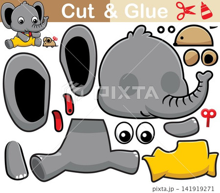 Vector illustration of little elephant cartoon with rat toys. Cutout and gluing. Vector illustration of little elephant cartoon with rat toys. Cutout and gluing. 141919271