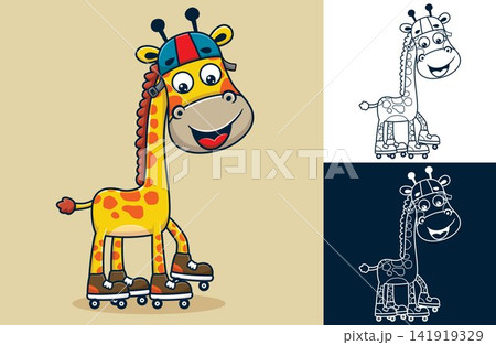 Vector illustration of cartoon funny giraffe playing roller skate 141919329