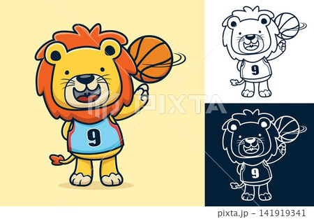 Vector cartoon illustration of cute lion the basketball player twisting the ball Vector cartoon illustration of cute lion the basketball player twisting the ball 141919341