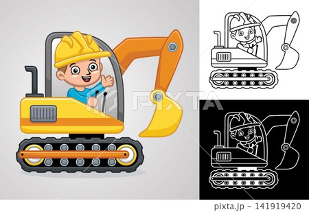 Vector cartoon of little boy on construction vehicle Vector cartoon of little boy on construction vehicle 141919420