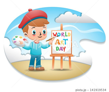 Kids painter cartoon on blue sky background 141919534