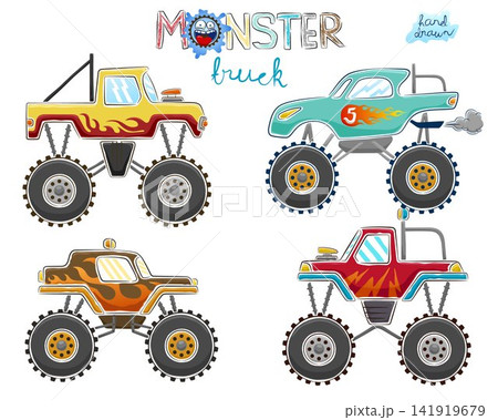 Vector illustration of hand drawn monster truck cartoon Vector illustration of hand drawn monster truck cartoon 141919679