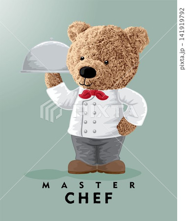 vector illustration of bear doll in chef costume with platter vector illustration of bear doll in chef costume with platter 141919792